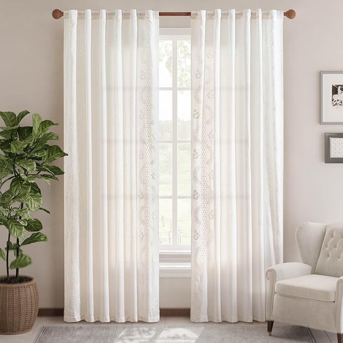 jinchan Belrose Linen Curtains for Bedroom Floral Curtains 84 Inch Length Linen - Image 2