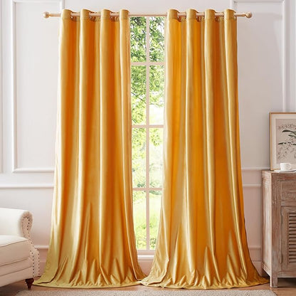 BULBUL Mustard Yellow Velvet Curtains 72 inch Luxury Elegant Living Room - Image 5