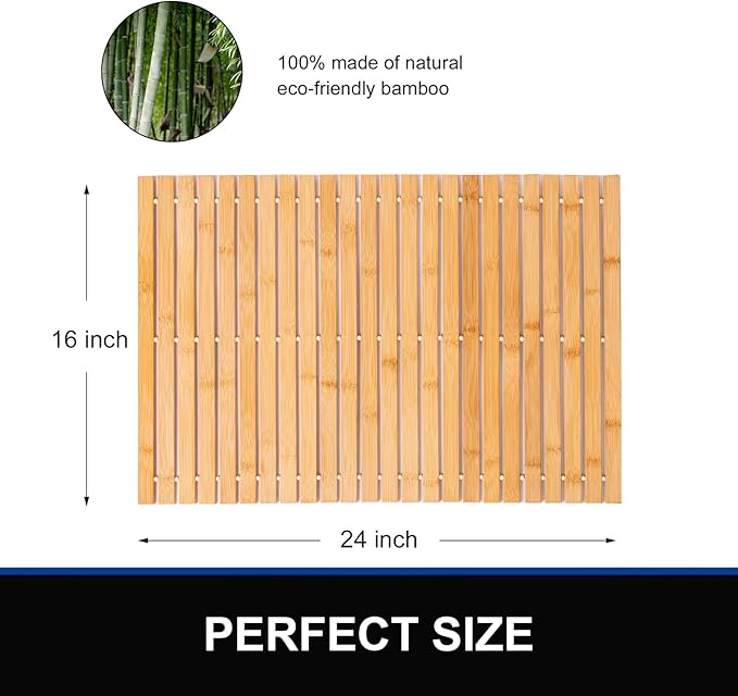 Bamboo Bath Mat Bathroom Rugs Floor Wood Shower Bathtub Waterproof Non Slip - Image 5