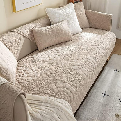 vctops Boho Circle Embroidery Couch Sofa Cover Solid Color Cotton Quilted - Image 4