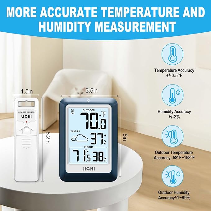 Indoor Outdoor Thermometer Wireless Weather Station, Internal External - Image 5