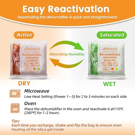 Adsorbco Rechargeable Desiccant, Indicating Silica Gel Packets, Moisture - Image 6