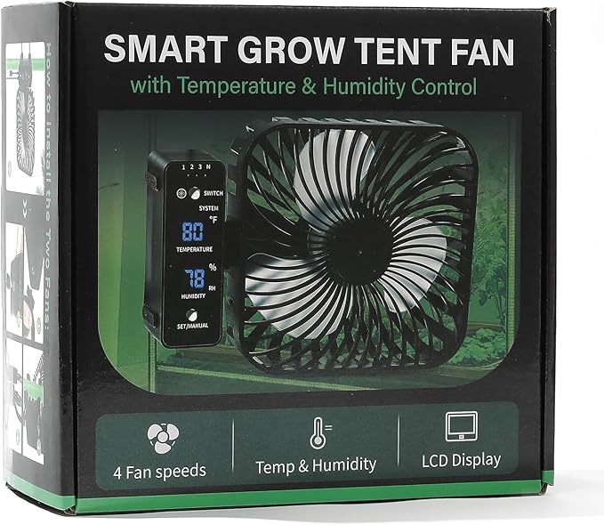 6" Grow Tent Fan with Temp & Humidity Display, Auto Temp & Humidity Control - Image 7