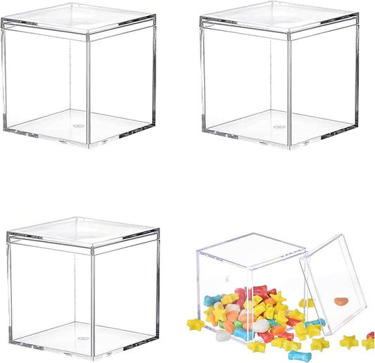 Acrylic box with Lid 4 Pack Small Clear Acrylic Square Cube Plastic Storage Box by LOVPLAY