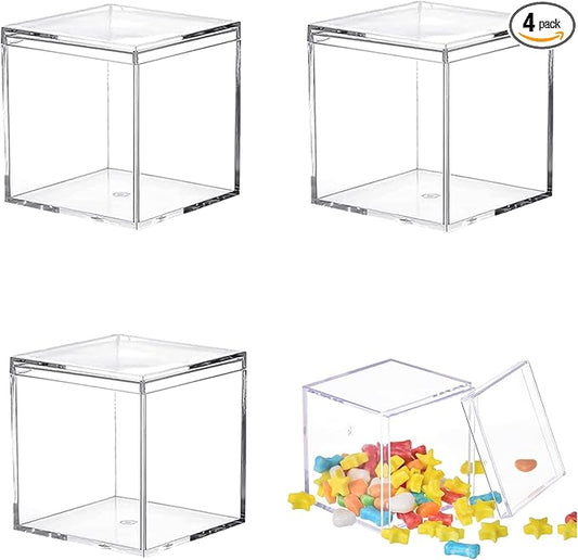 Acrylic box with Lid Clear 4 Pack Small Clear Acrylic Square Cube Plastic by LOVPLAY