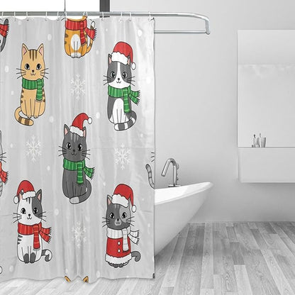 Christmas Cats Gray Shower Curtain Liner 72×72 inch by Unknown