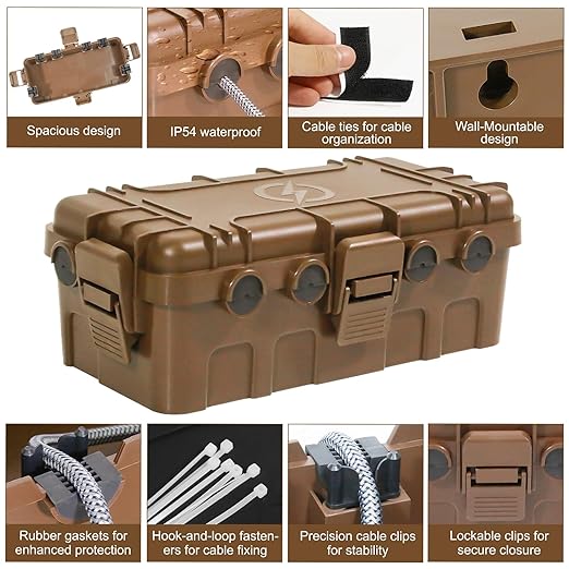 Medium Outdoor Electrical Box, IP54 Waterproof Extension Cord Cover w/ 6 Cable - Image 6