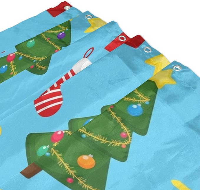 Christmas Santa Tree Blue Shower Curtain Liner 72×72 inch - Image 3