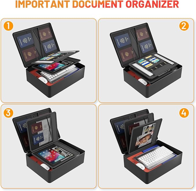 Fireproof Document Box with Lock, Hard Case Files Safe Organizer, 8-Layer - Image 2