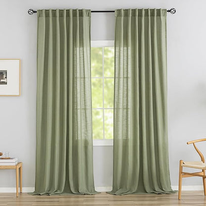 DONREN Sage Green Back Tab Curtains 126 Inches Extra Long Ceiling to Floor by DONREN