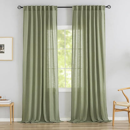DONREN Sage Green Linen Back Tab Curtains 108 Inches Long Ceiling to Floor by DONREN