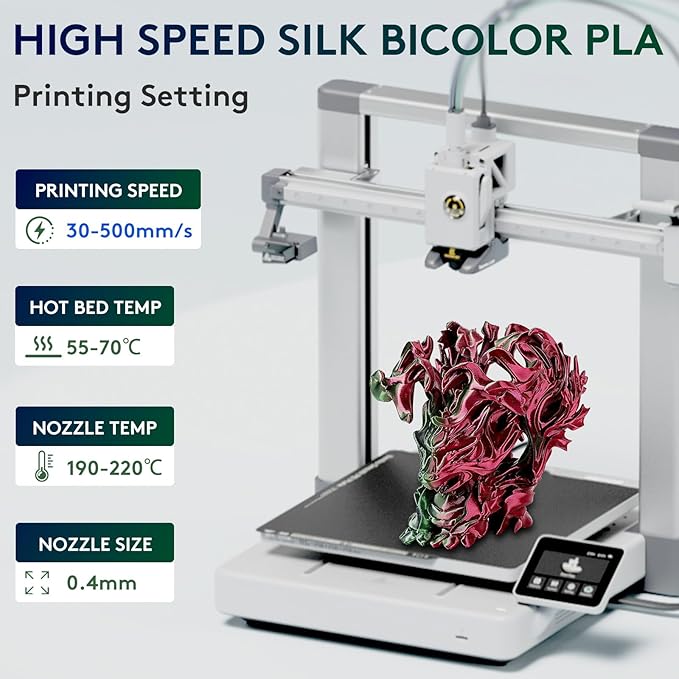ERYONE Silk Dual Color PLA Filament 3D Printer 1.75mm +/- 0.03mm, Bicolor - Image 2