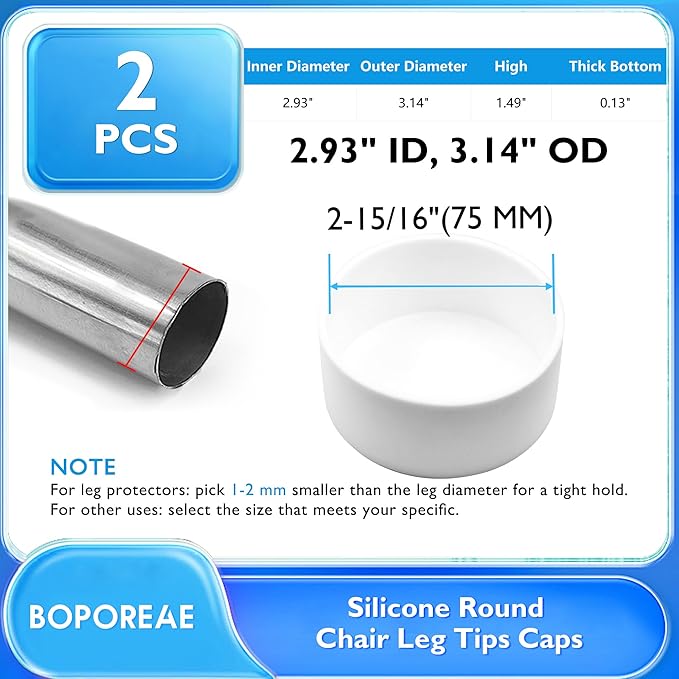 2 Pcs 2-15/16" Round Chair Leg Tips Caps, Silicone Rubber Furniture Leg Floor - Image 9