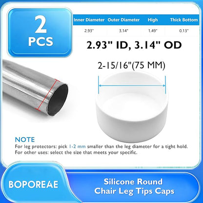 2 Pcs 2-15/16" Round Chair Leg Tips Caps, Silicone Rubber Furniture Leg Floor - Image 9