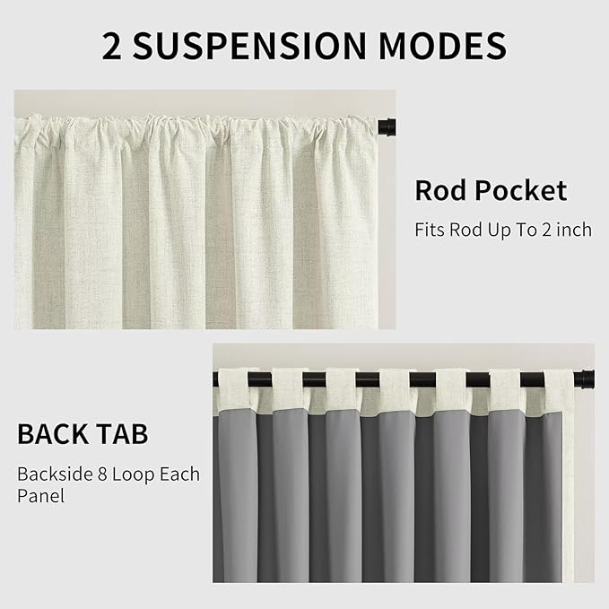 CUCRAF Linen 100% Blackout Curtains 84 Inch Length 2 Panels Set, Back Tab and - Image 3