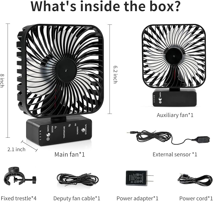 6" Grow Tent Fan with Temp & Humidity Display, Auto Temp & Humidity Control - Image 6