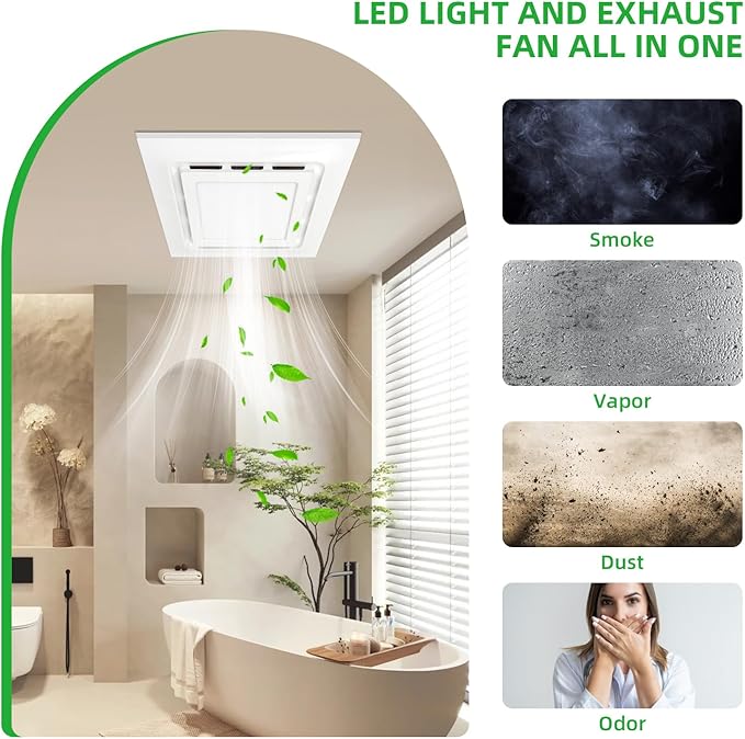 12" Exhaust Fan with Light, 144 CFM Silent Exhaust Fan with 6500K 12W LED Light - Image 5