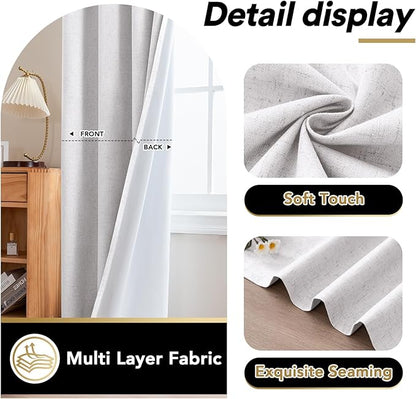 PrinceDeco Natural Linen Curtains 100% Blackout Curtains - Image 6