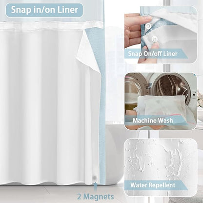No Hook Shower Curtain and Liner Set, Teal Hotel Waffle Shower Curtain - Image 4