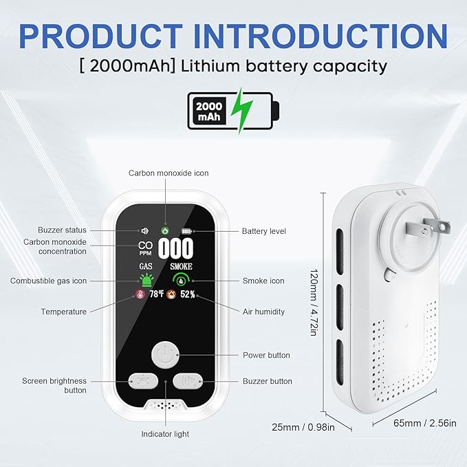 2-Pack 5 in 1 Carbon Monoxide Smoke Combustible Gas Detector Portable Plug in - Image 6