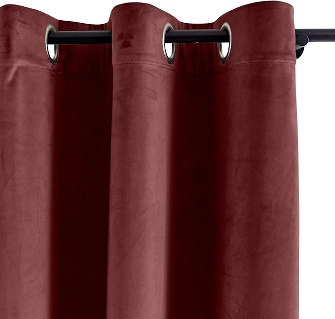 ChadMade Blackout Lined Premium Velvet Curtain Burgundy 72Wx102L Inch, Eyelet - Image 2
