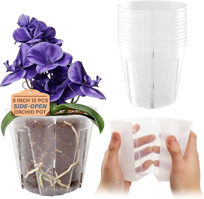 5 Inch Side-Open Orchid Pots 12 Pack, Breathable Slotted Flower Pots by Bluepro
