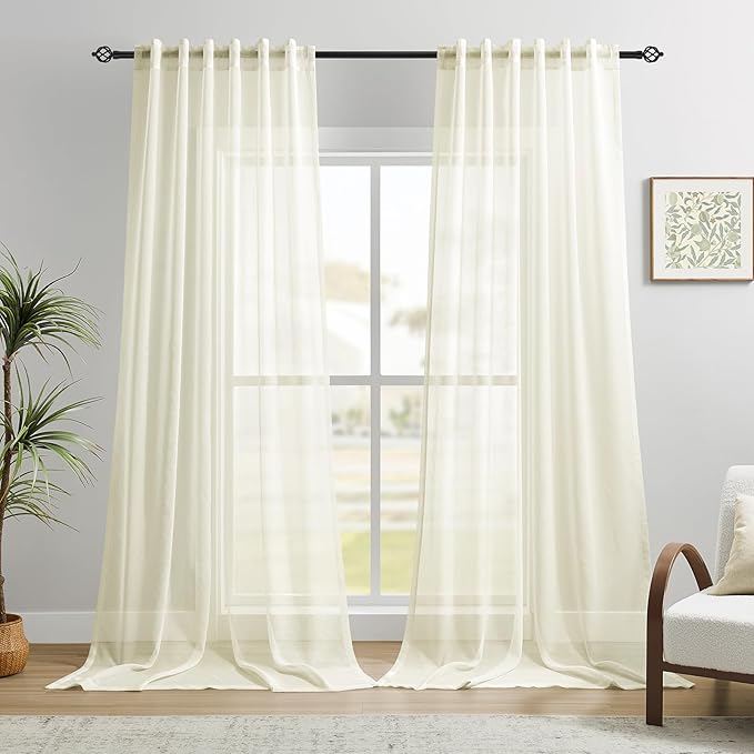 Dreaming Casa Ivory Sheer Curtains 102 Inches Long, Rod Pocket & Back Tab Light by DreamingCasa