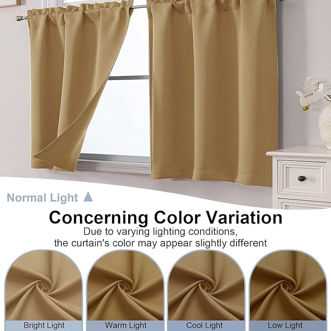 Chyhomenyc Gold Short Blackout Curtains 36 Inch Length, Small Kitchen Curtain - Image 8