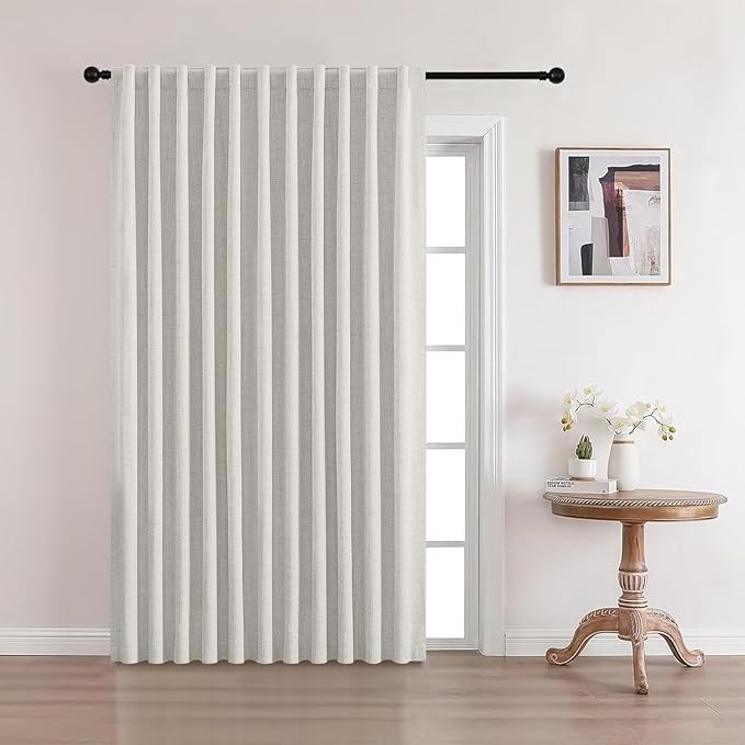 CUCRAF Linen 100% Blackout Curtains 96 Inch Length 2 Panels Set, Back Tab and by CUCRAF