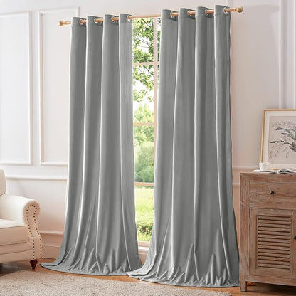 BULBUL Light Grey Velvet Curtains 96 inches Luxury Elegant Living Room Curtain - Image 6