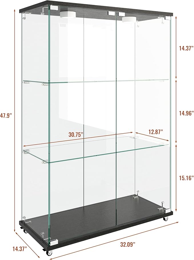 Yoluckea 3-Tier Glass Display Cabinet - Image 2