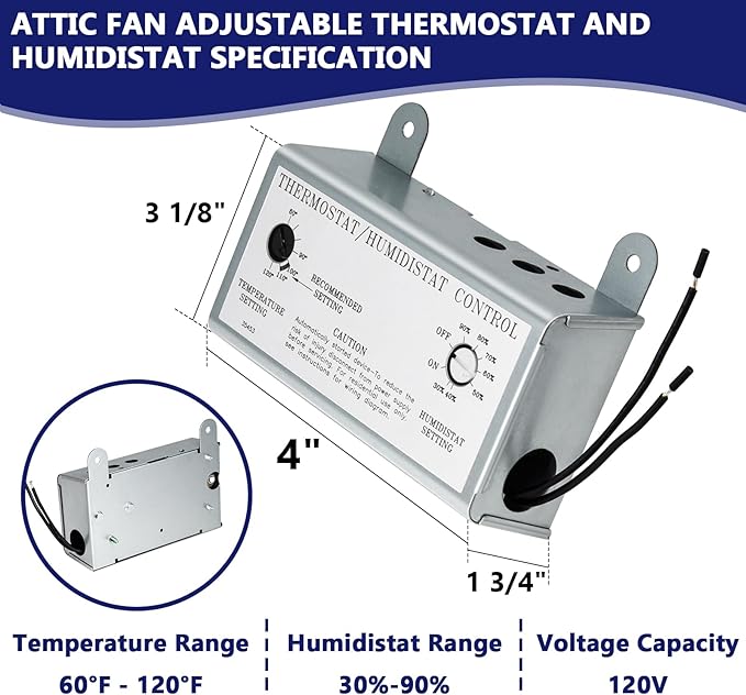 Hiorucet Attic Fan with Thermostat Humidistat Controller, Adjustable - Image 2
