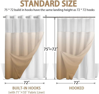 No Hook Shower Curtain and Liner Set, Ombre Beige Hotel Waffle Shower Curtain - Image 6