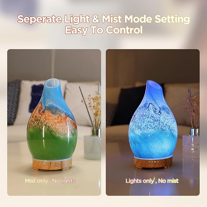 Vase Aroma Essential Oil Diffuser 160ml Art Glass Ultrasonic Cool Mist Scent - Image 5