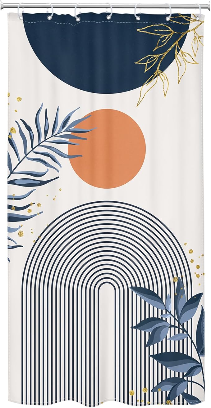 Small Stall Boho Shower Curtain 36Wx72H Navy Blue Modern Bohemian Mid Century - Image 6