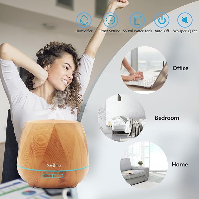 550ml Essential Oil Diffuser, DAROMA Upgraded Remote Control 6 in 1 - Image 4