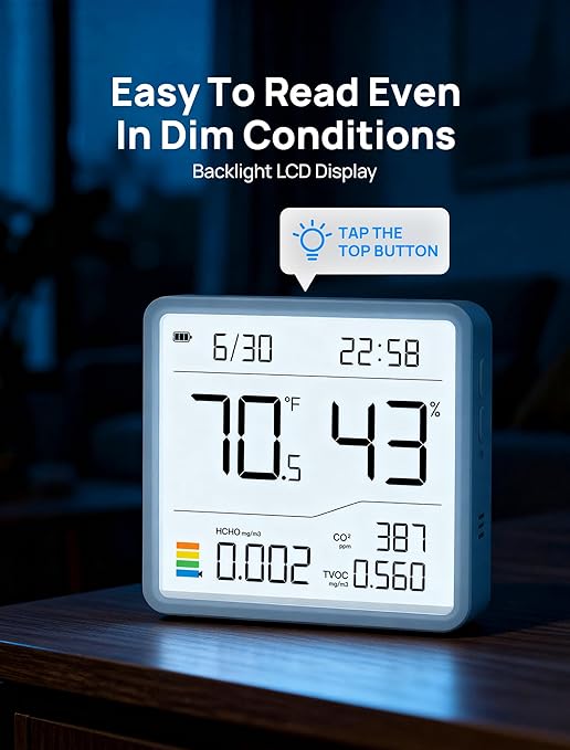 7-in-1 Air Quality Monitor Indoor, Air Analysis Apparatus, 5s Backlight Air - Image 2
