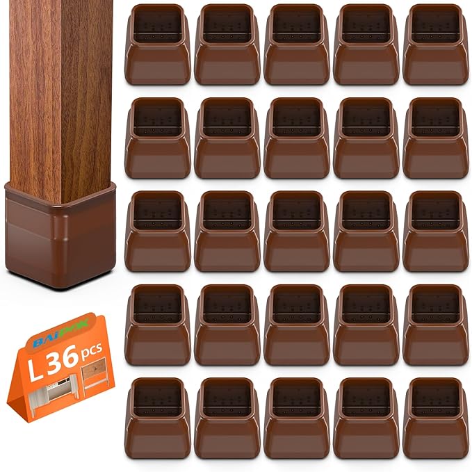 BAIPOK 36Pcs Chair Leg Floor Protectors, Square Silicone Chair Leg Protectors by BAIPOK