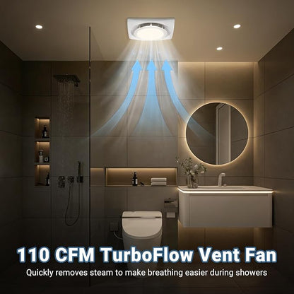Bathroom Exhaust Fan with LED light 9.6 inch– 110 CFM, Quiet 1.0 Sones Noise - Image 4
