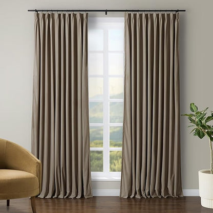 TWOPAGES Luxury Velvet Curtain Pinch Pleated Taupe Curtain 108 inch Long by TWOPAGES