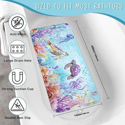 Ocean Animals Bathtub Mat Non Slip, Sea Turtle Baby Bath Mat - Image 3