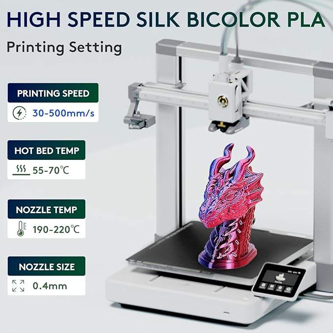 ERYONE Silk Dual Color PLA Filament 3D Printer 1.75mm +/- 0.03mm, Bicolor - Image 5