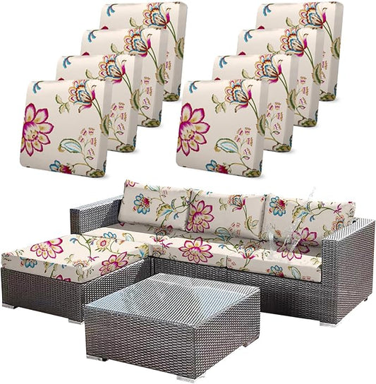 8pcs Single Seat Floral Print Outdoor Couch Cover, Waterproof Elastic Removable by CALBODE