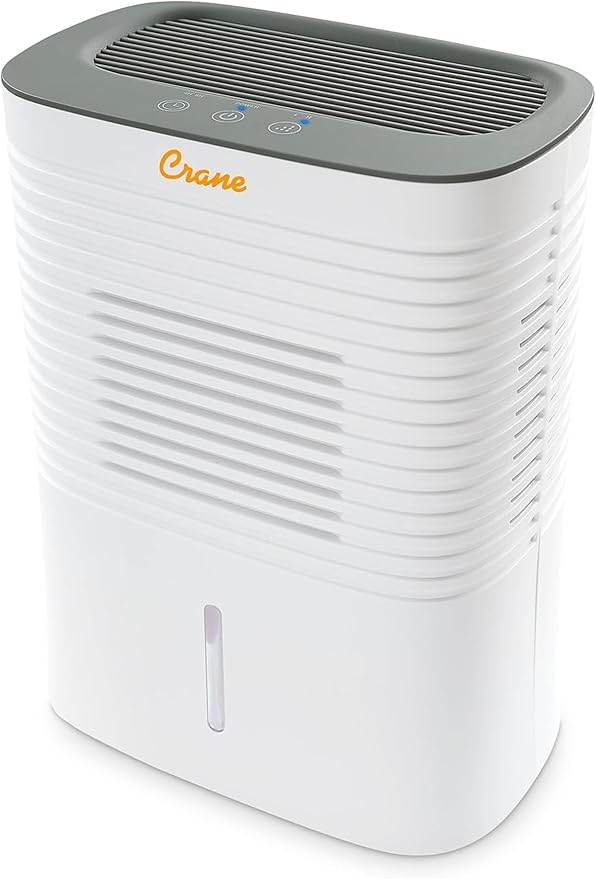 Crane Compact Dehumidifier for 300 Sq Ft Rooms, 0.5 Gallon Tank, For Basements by Crane