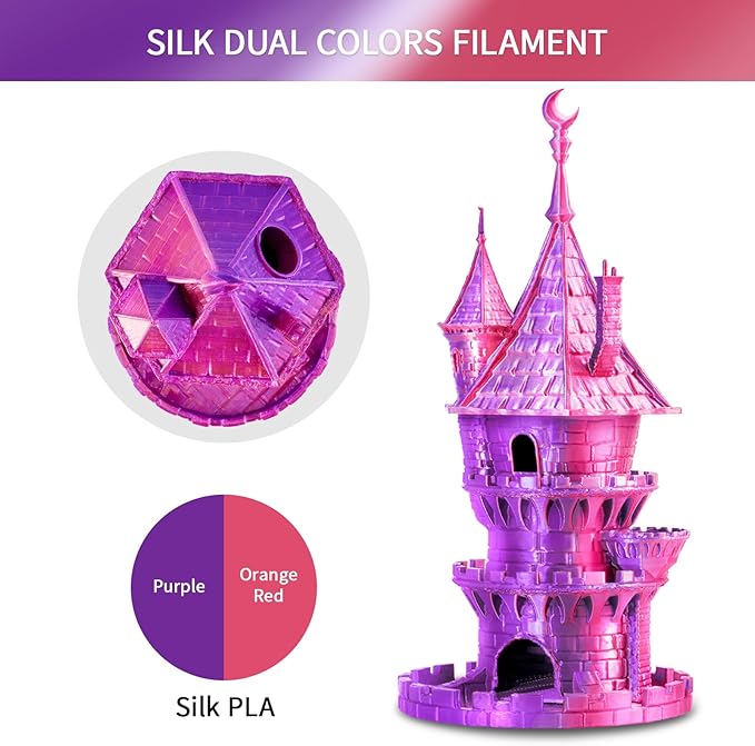 ERYONE Silk Dual Color PLA Filament 3D Printer 1.75mm +/- 0.03mm, Bicolor - Image 4