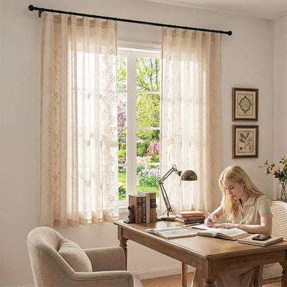 jinchan Evelyn Embroidered Linen Curtains 63 inch Floral Curtains - Image 6