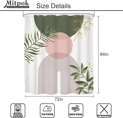 Pink Green Boho Shower Curtain 72Wx84H Extra Long Bohemian Mid Century Modern - Image 5