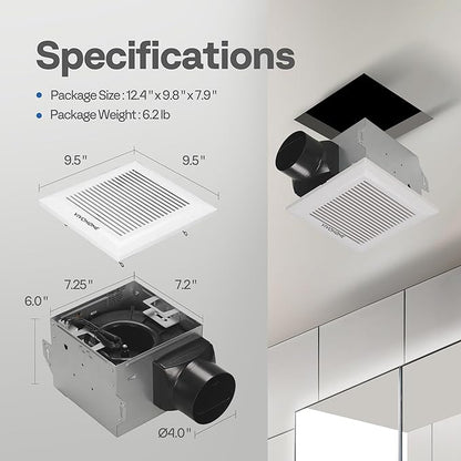 VIVOHOME Ultra-Quiet 80 CFM Bathroom Exhaust Fan, 1.5 Sone 95 Sq.Ft Coverage - Image 7