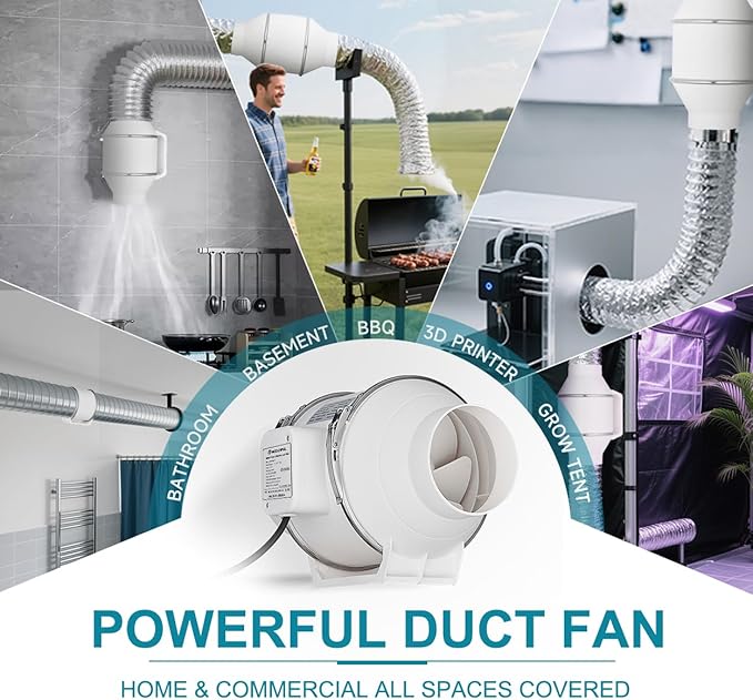 modunful 4 Inch Duct Fan with Switch Inline Ventilation Exhaust Fan, 3-Pin AC - Image 6