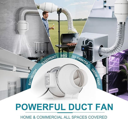 modunful 4 Inch Duct Fan with Switch Inline Ventilation Exhaust Fan, 3-Pin AC - Image 6